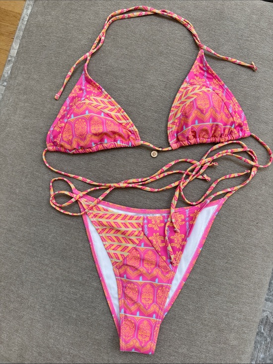 Other - Pink & Orange Patterned Triangle String Bikini